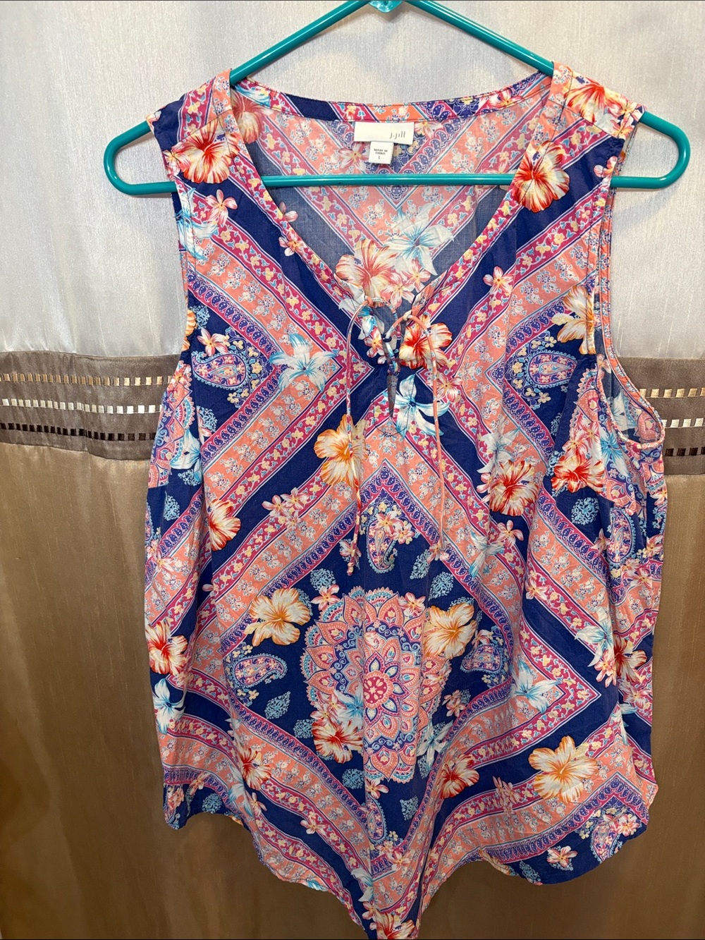 J. Jill Navy Multi Floral Paisley Sleeveless Tank Top by J.Jill